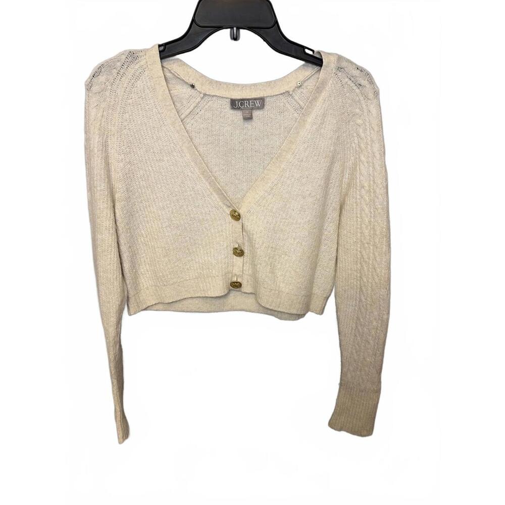J.Crew Merino Alpaca Wool Cream Cropped Cardigan Academia with Gold Buttons XS
